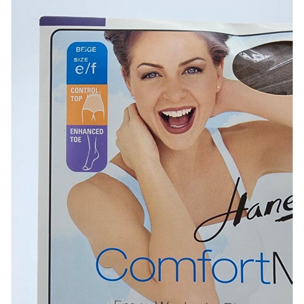 Hanes Comfort Matters Control Top Enhanced Toe Pantyhose #00L82 Beige Size EF - Picture 2 of 4